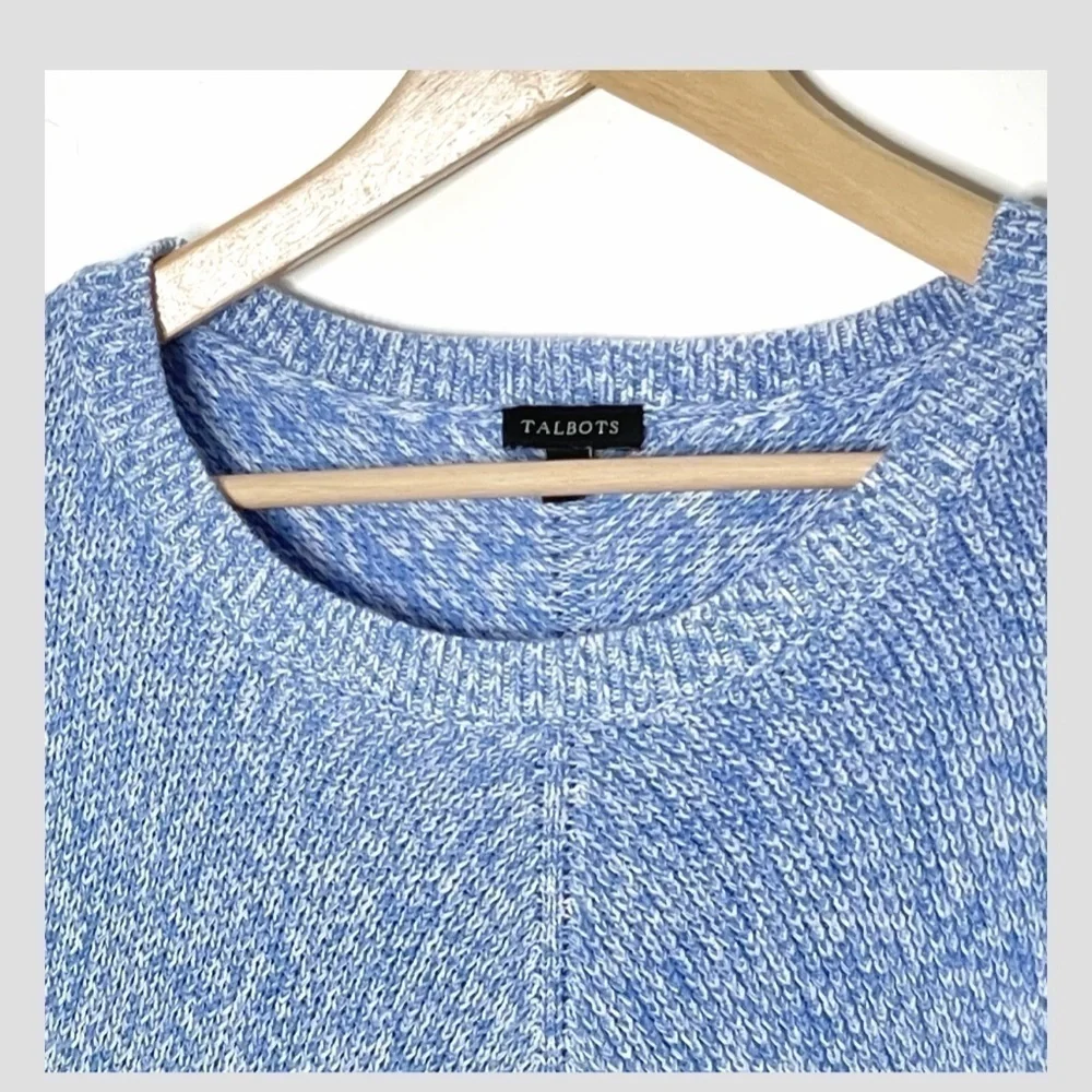 Talbots Shaker Stitch Sweater Pima Cotton Marled Blue Crew Neck Size Small